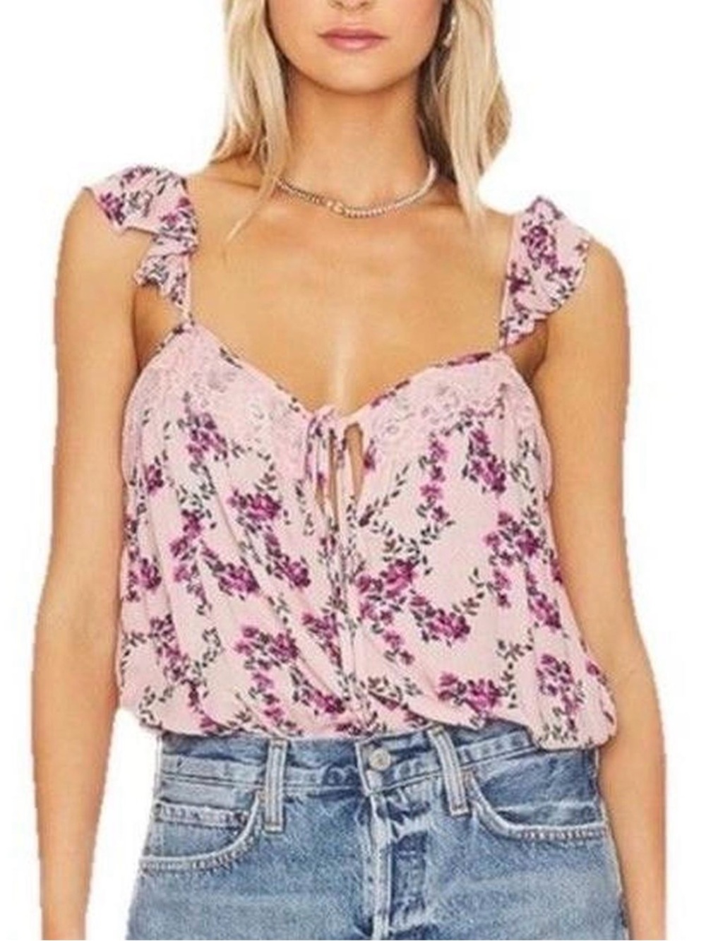 Intimately Free People Floral Lace Bodysuit Pink Romantic Cottagecore